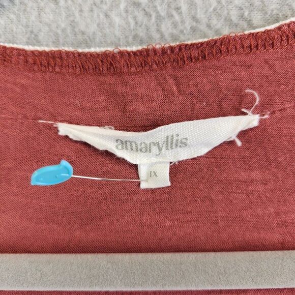 Amaryllis Top Womens 1X Brown Babydoll Boho Embroidered Rayon Stretch Flowy - Picture 8 of 14